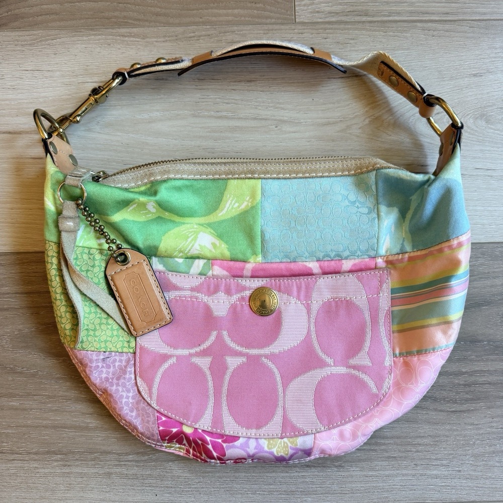 COACH Patchwork Multicolor Hobo Bag Y2K 374 Cotton Shoulder Bag Vintage Style